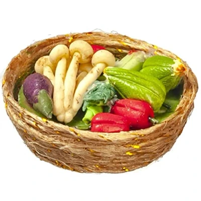 Image of Melody Jane Dolls House Fresh Vegetables in Woven Basket 1:12 Kitchen Shop Store Accessory