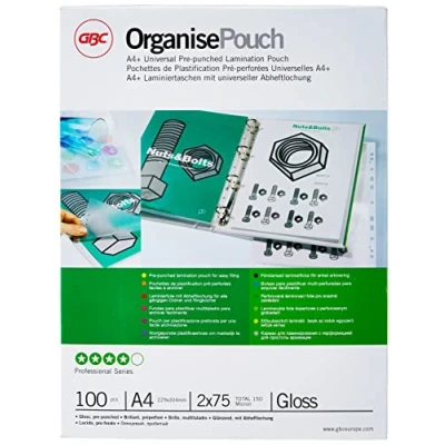 Image of GBC A4+ 2x75 Micron Organise Gloss Laminating Pouches, Pack of 100, 41664E