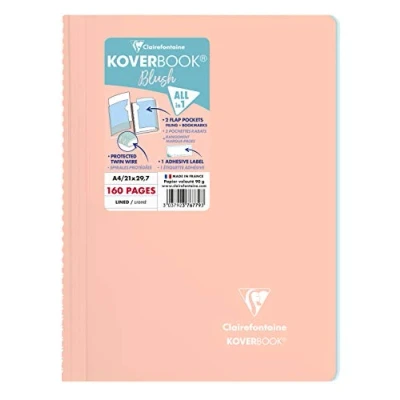 Image of Clairefontaine Ref 376779C Koverbook Blush Wirebound Notebook (80 Sheets) A4 Size, Lined Ruling, 90gsm Brushed Vellum Paper, Pastel Polypro Cover Coral