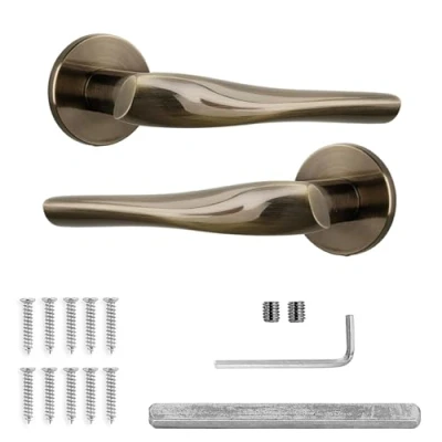Image of Decoranddecor Antique Brass Door Handles Internal Aluminium Handle Sets for Wooden Interior Doors Bedrooms &amp; Bathroom Nanda Range