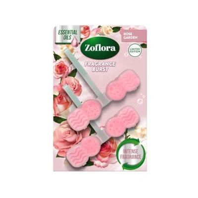 Image of Zoflora Rim Blocks Rose Garden, 2 x 48g, Continuous Freshness &amp; Odour Control, Long Lasting Fragrance, Kills 99.9% of Bacteria