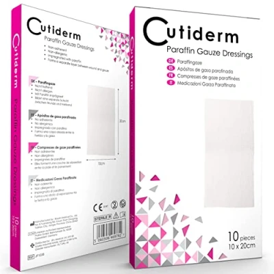 Image of Pack of 10 Cutiderm Sterile Paraffin Gauze Dressing 10cm x 20cm Suitable for Superficial and Partial Thickness Burns, Skin Loss Wounds, abrasions Traumatic Injuries
