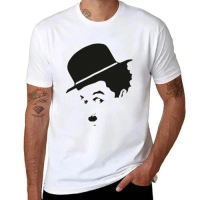 Image of Charlie Chaplin t Shirt Plain Clothes Tee for Men White L