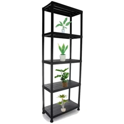 Image of DUAS 4 5 Tier Plastic Shelving Rack Storage Unit Heavy Duty Racking Shelves for Home, Office, Garage, Utility Room, Workshop, Black, Easy Assembly (2, Tier)
