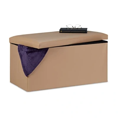 Image of Relaxdays Storage Bench, Artificial Leather, 84 L Capacity, H x W D: approx. 37.5 76.5 38.5 cm, Black