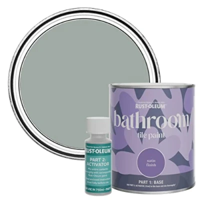 Image of Rust Oleum Grey Water Resistant Bathroom Tile Paint in Satin Finish Pitch 750ml