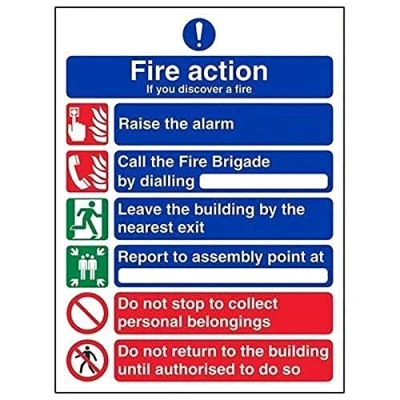 Image of V Safety General Fire Action 6 Message Sign Portrait 210mm x 297mm (A4) 2mm Rigid Plastic