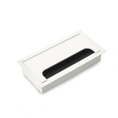 Image of Emuca Cable organizers for table, rectangular, 160x80mm, recessed, Aluminium, White painted