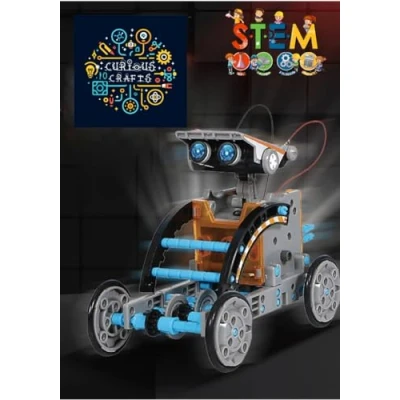 Image of STEM Solar Robot Toy 12 in Educational Science Kit DIY Engineering &amp; Robotics Construction Set for Kids Age 8 Birthday Gift Boys Girls, Powered Grey.