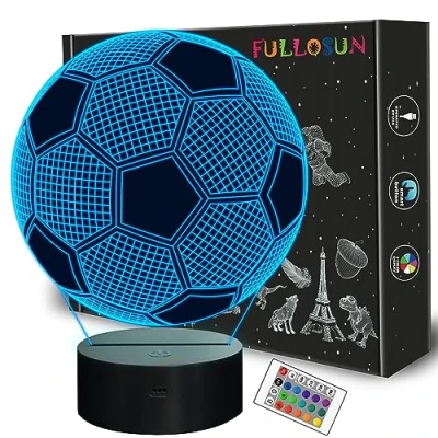 Image of FULLOSUN Kids Night Light Football 3D Optical Illusion Lamp with Remote Control 16 Colors Changing Soccer Birthday Xmas Valentine&#039;s Day Gift Idea for Sport Fan Boys Girsl