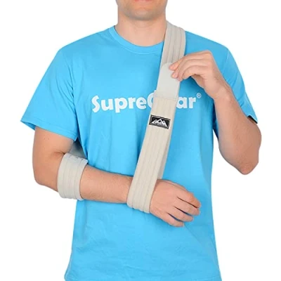 Image of supregear Arm Sling, Adjustable Shoulder Brace Immobilizer Rotator Cuff Lightweight Swathe Support for Injury, Broken/Fractured Bones Left and Right Men Women (Black, L)