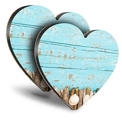 Image of Destination Vinyl ltd Great Coasters (Set of 2) Heart Seaside Drift Wood Sea Shells Drink Glossy Coasters/Tabletop Protection for Any Table Type #15789