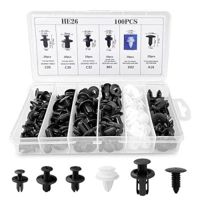 Image of Fousenuk Pack of 100 Universal Car Mounting Clips, 6 Types Door Trim Bumper Expansion Rivets, Body Plastic Kit