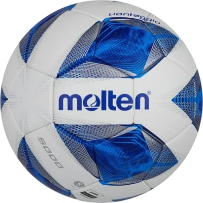 Image of Molten Vantaggio 5000 Acentec Bonded Football, FIFA Quality Pro Match Ball, Durable Matt Texture PU Leather, Size 5 For Boys and Girls Aged 14 plus &amp; Adults, Hi Vis Blue Flame Design