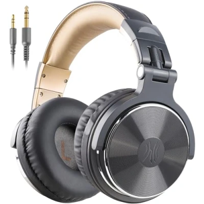 Image of OneOdio Over Ear Headphone Studio Wired Bass Headsets with 50mm Driver, Foldable Lightweight Headphones Shareport and Mic for DJ Recording Monitoring Mixing Podcast Guitar PC TV (Grey)