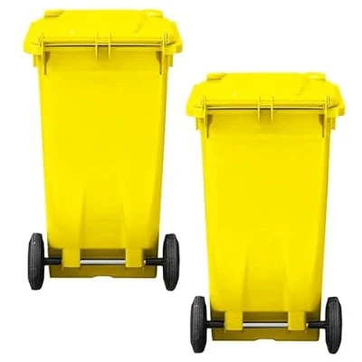 Image of STAR SUPPLIES Yellow 140 Litre Compact Size Outdoor Rubbish Trash Recycling Wheelie Bin With Lid &amp; Wheels