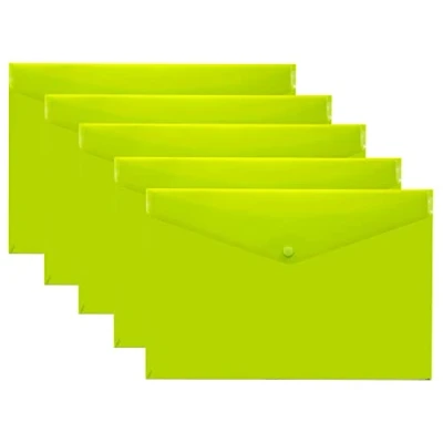 Image of eco A5 50% Recycled Transparent Press Stud Popper Wallet, Plastic Folders (Pack of 5), Green, eco075GREEN