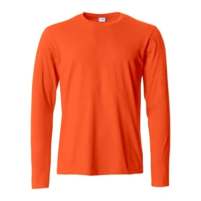Image of Clique Men&#039;s Long Sleeve T Shirt Basic L/S, Cotton Jersey, Elastic Collar, Sweatband, Slim Fit Fit, Orange, Xl
