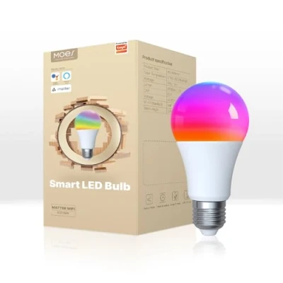 Image of MOES Smart Bulb E27 A60 Light Bulbs, Matter Over WiFi, 9W 806lm 2700K 6500K RGB Dimmable 16 Million Colour Warm White Changing, Compatible with Alexa/Google Home/Apple Home 2.4 GHz WLAN