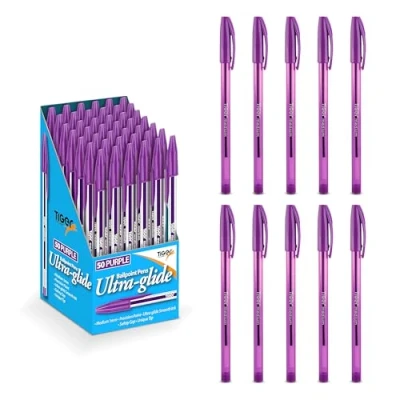 Image of Lotus Pack of 10 Purple Ink Medium Point Nib Ultra Glide Smooth Precision Ballpoint Pens