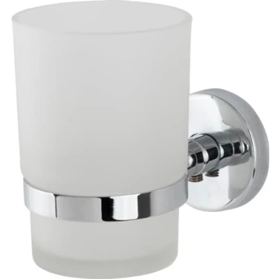 Image of C.P.I. Urban Pro Toothbrush Holder 100% Solid Brass Frosted Glass Tumbler Wall Mounted Hotel Style Premium Chrome Polished Finish (Chrome)