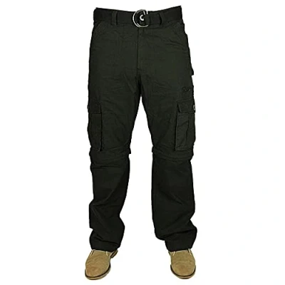 Image of KAM Mens 2 in 1 Trousers to Shorts Casual Cargo Combat Pockets Pants Black Free Belt 28 60 (30S)