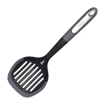 Image of Chef Aid Nylon Skimmer and Server, Versatile Serving Tool with Head Silicone Edge, Comfort Grip Handle Hanging Hook, BPA Free Dishwasher Safe