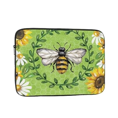Image of AABSTBFM Bee &amp; Sunflowers Printed Laptop Sleeve For 15 Inch Laptop, Shockproof Oxford Fabric Protective Case Bag