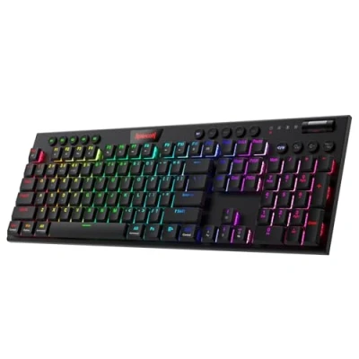 Image of Redragon K618 Horus Wireless RGB Mechanical Keyboard, Bluetooth/2.4Ghz/Wired Tri Mode Ultra Thin Low Profile Gaming Keyboard w/Cordless Connection, Dedicated Media Control &amp; Tactile Blue Switch