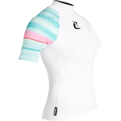 Image of CRESSI Shield Lady Rash Guard Short/SL White Aquamarine Short Sleeve Protective for SUP and Water Sports, White/Aquamarine, XXL/6, Womans