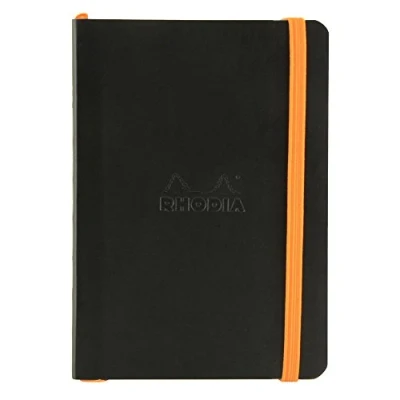 Image of RHODIA 117352C Black Flexible Notebook A6 Dotted Dot 144 pages Ivory Clairefontaine Paper 90 g/m Bookmark, Elastic Closure Faux Leather Cover Rhodiarama Collection
