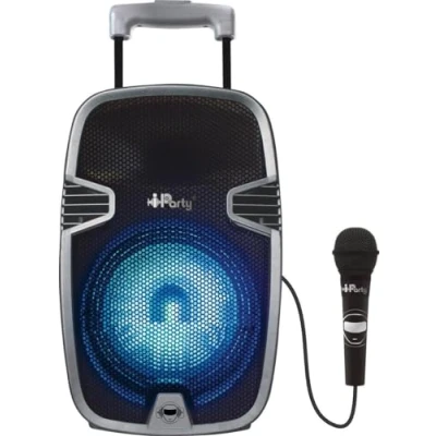 Image of Lexibook iParty Bluetooth Karaoke Speaker, Trolley with Light Effects and mic Included, Rechargeable Battery, Black/Silver, K8250, no Colour, 8 Inch