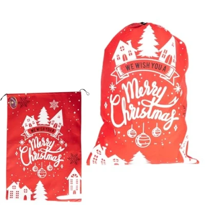 Image of SHATCHI Large Santa Sack 48x68 cm Red Felt Merry Wish Xmas Stocking Filler Gift Bag with Drawstring, Christmas Accessories
