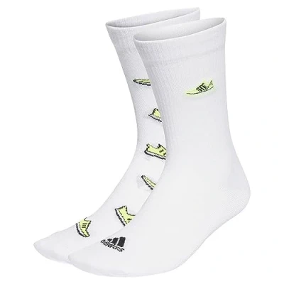 Image of adidas Unisex Run x Ultraboost Shoe Love Graphic Socks 2 Pairs, White/Lucid Lemon/Black, 8.5 10