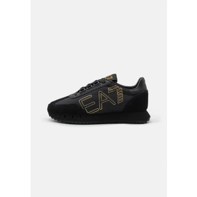 Image of EA7 Emporio Armani Vintage Unisex Trainers, Size: 11, Triple black/gold Leather and textile