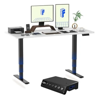 Image of FLEXISPOT E5 160x80cm Electric Standing Desk Dual Motors 3 Stage Height Adjustable One Piece Desktop Sit Stand Up with Memory Smart Pannel(Black Frame+White Top)