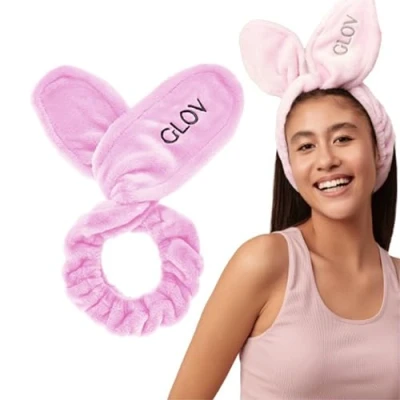 Image of Hair Band Plush Headband Loop Elastic Rabbit Ears Facial Head Wrap for Makeup Face Wash Shower Spa Ajustable Accessories Girls and Women (Pink)