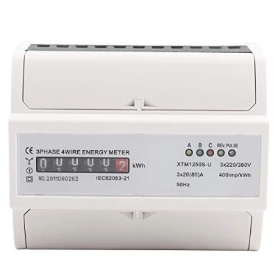 Image of Digital KWh Meter, 3 Phase 4 Wire Electric Meter with 6 Digit Display 220/380V DIN Rail Kilowatt Hour 400imp/kWh