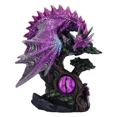 Image of Nemesis Now Draconic Seer Figurine 17cm, Resin, Pink/Purple, Dragon on Tree Figure, Purple Ornament, Collectable Giftware, Cast in the Finest Expertly Hand Painted