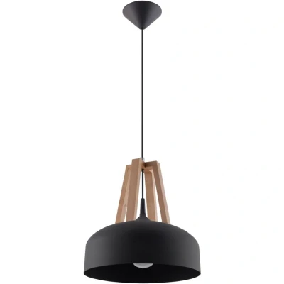 Image of Casco 1 Light Dome Ceiling Pendant Black, Natural Wood, E27