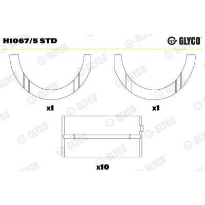 Image of 5882317 Main Bearings, crankshaft GLYCO H1067/5 STD with flange FIAT: Seicento / 600 Hatchback