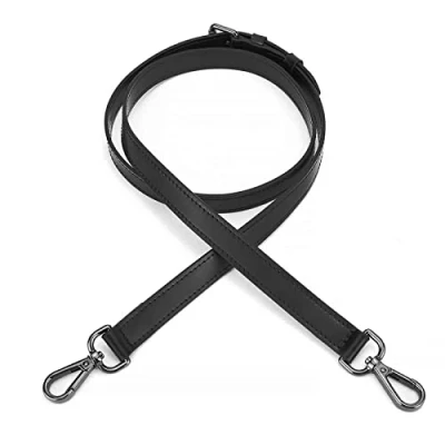 Image of Vachetta Leather Long Cross Body Strap for Small Speedy Neverfull Nano Adjustable DIY (Black 2s width 1.8cm black hw)