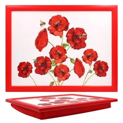 Image of Tamersgifts Cushioned Laptrays Lap Tray TV Dinner Bean Bag Padded Cushion Gift (British Poppy Tray)