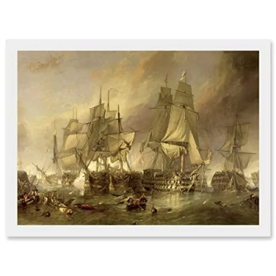 Image of Artery8 Stanfield Battle Of Trafalgar Painting Naval Artwork Framed Wall Art Print A4