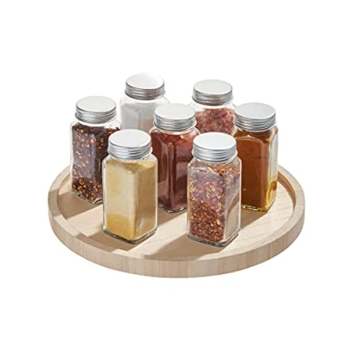 Image of iDesign EcoWood Spice Rack, Versatile Rotating Storage Rack Made of Paulownia Wood, Wooden for Pantries, Cupboards, and Surfaces, Beige, 26.67/26.67/3.07 cm