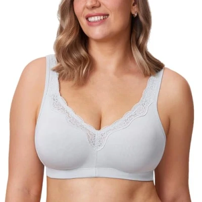 Image of Delimira Women&#039;s Non Wired Bras Full Coverage Cotton Comfort Bra Plus Size Padded Soft French Gray 44C