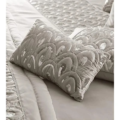 Image of Portfolio Ritz Sequined Diamante Embellished Silver Filled Bed/Sofa Accessory 18x32cm, 1 x Petite Cushion