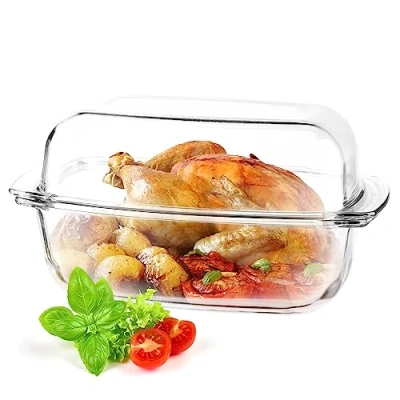 Image of KADAX Glass Casserole Dish, Ovenproof Dish with Lid and Handle, Heat Resistant for Kitchen, Cooking, Baking, Roasting, Serving, Deep Lasagne Oven (Rectangular, 7 L)