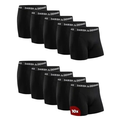 Image of DANISH ENDURANCE Mens Boxers, Boxer Shorts Men, Cotton, Classic Fit Underwear, with or without Fly, for 10 Pack Black 3XL