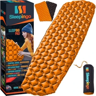 Image of Sleepingo Sleeping Pad for Camping Ultralight Mat Camping, Backpacking, Hiking Lightweight, Inflatable &amp; Compact Air Mattress (Orange)